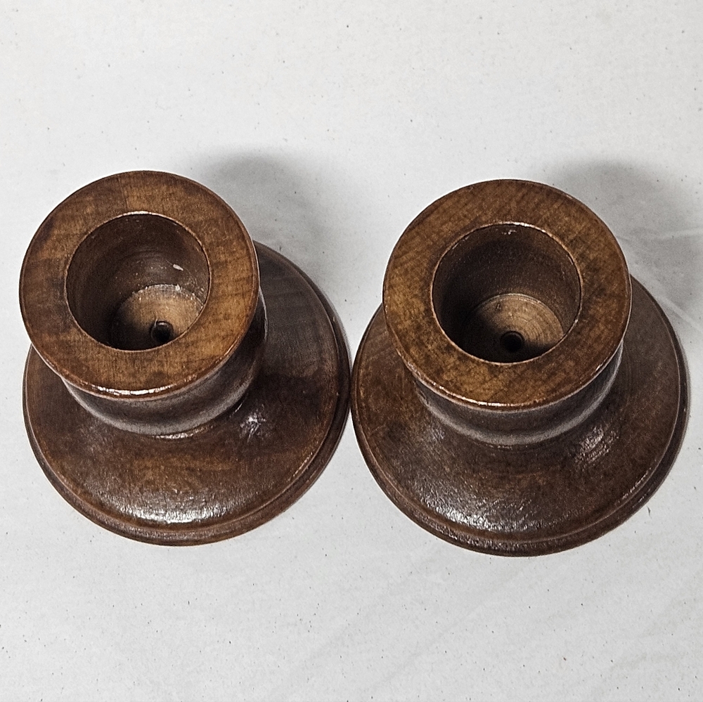 Vintage Small Turned Wood Wooden Candle Holders Candlesticks - Picture 6 of 8